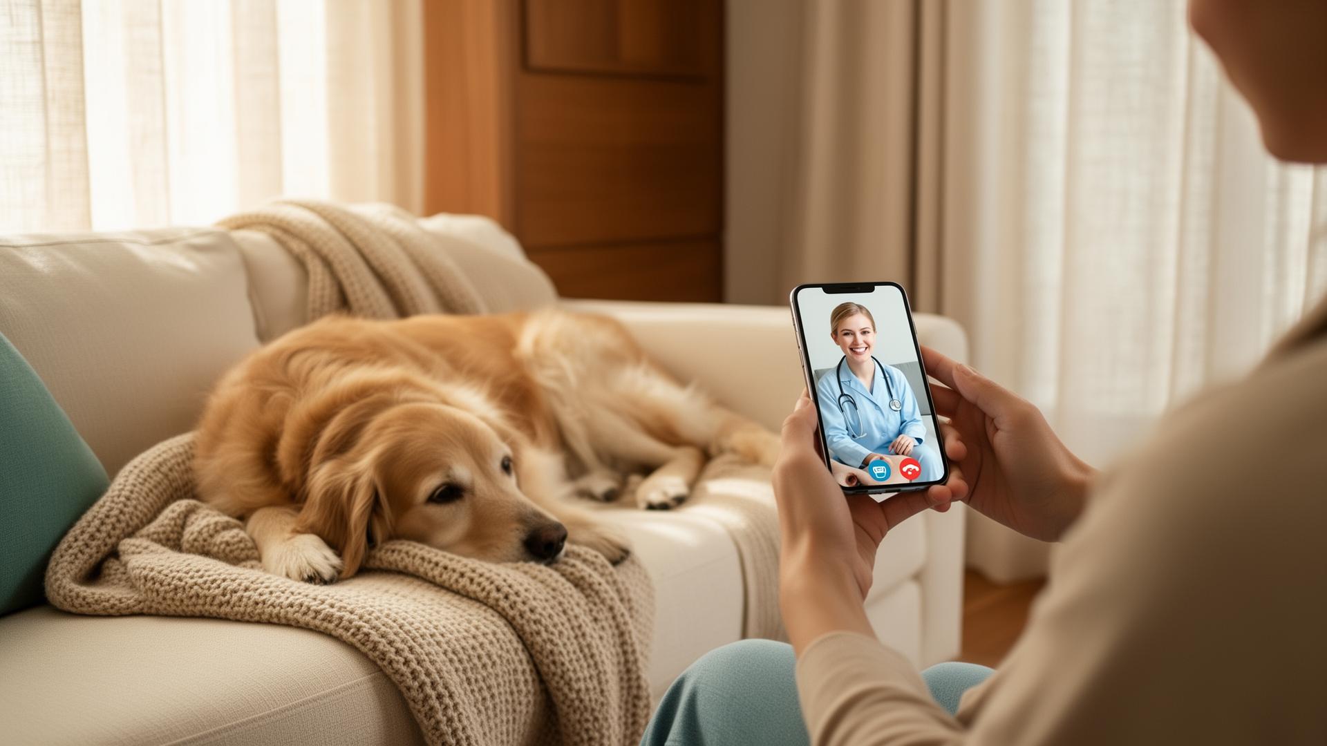 Pet parent on a video call with a veterinarian